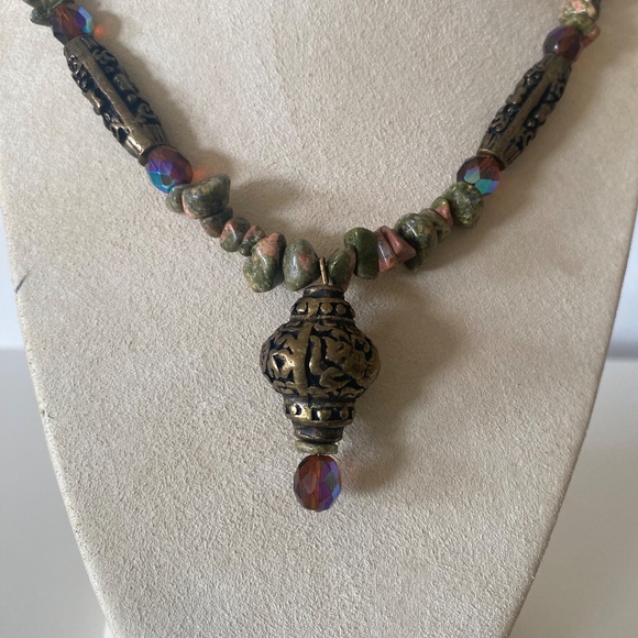 Chico's Unakite Gemstone Boho Pendent Necklace - Picture 2 of 6